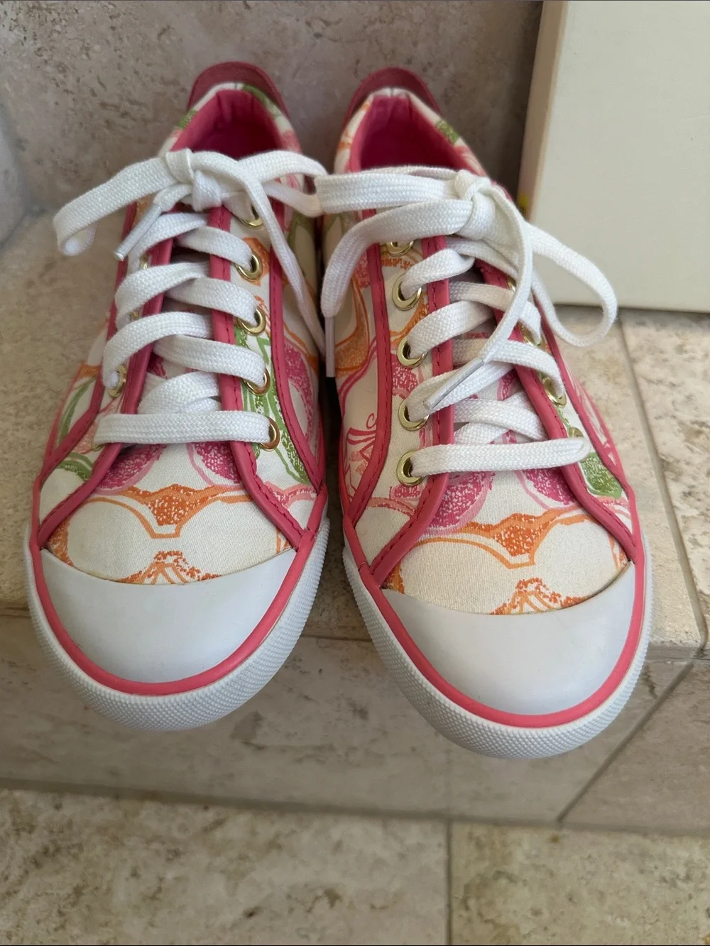 New Coach Pink White Sneakers with Pink and Multicolor Signature Print